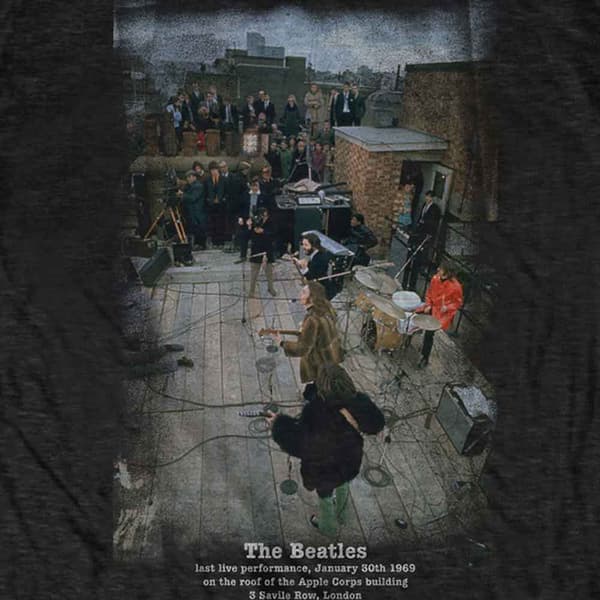 The Beatles T Shirt Savile Row Rooftop Concert Band Logo Official Mens Black