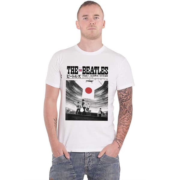 The Beatles T Shirt Live At The Budokan Japan band logo Official Mens White White XL