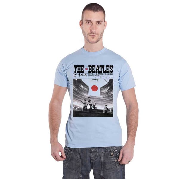 The Beatles T Shirt Live At The Budokan Japan Poster logo Official Mens Blue