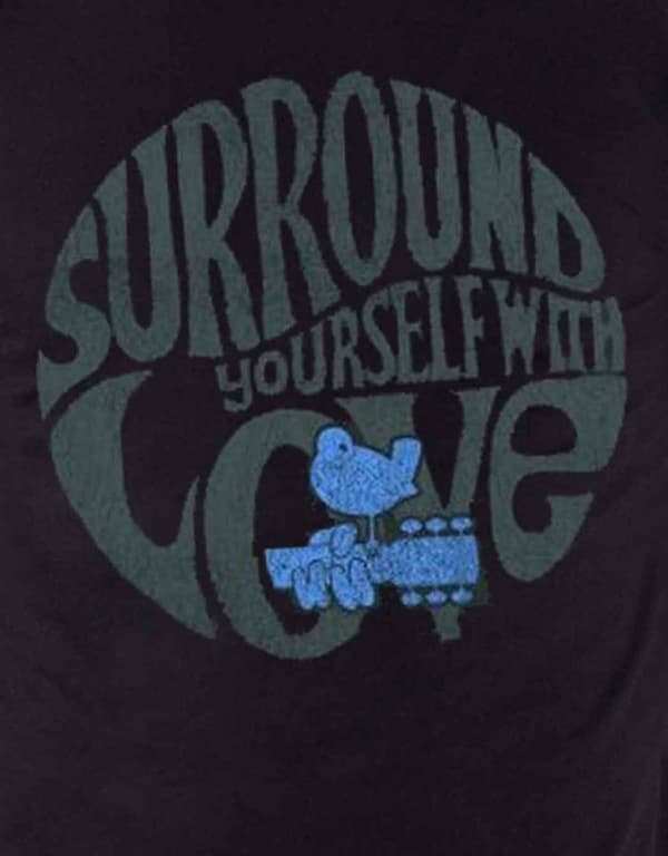 Woodstock Mens T Shirt Black Surround Yourself With Love Logo Official