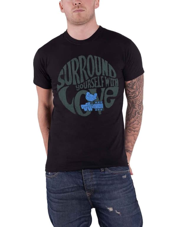 Woodstock Mens T Shirt Black Surround Yourself With Love Logo Official