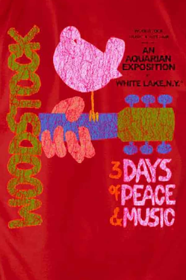 Woodstock Mens T Shirt Red Classic Vintage Distressed Poster Official