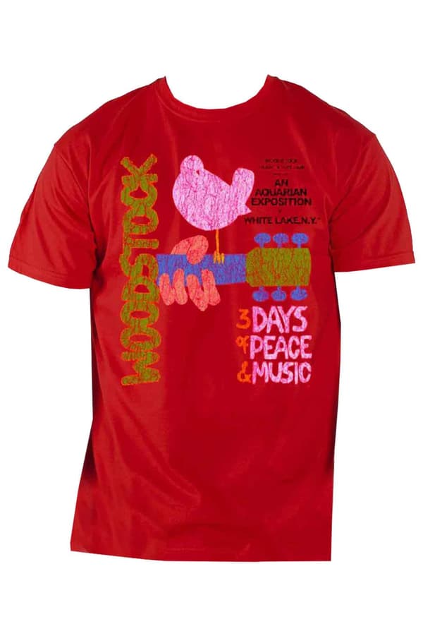Woodstock Mens T Shirt Red Classic Vintage Distressed Poster Official