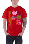 Miniatyrbild 1 av 4: Woodstock Mens T Shirt Red Classic Vintage Distressed Poster Official
