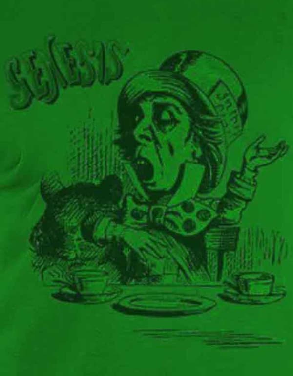 Genesis T Shirt Mad Hatter Character band Logo Official Mens Green