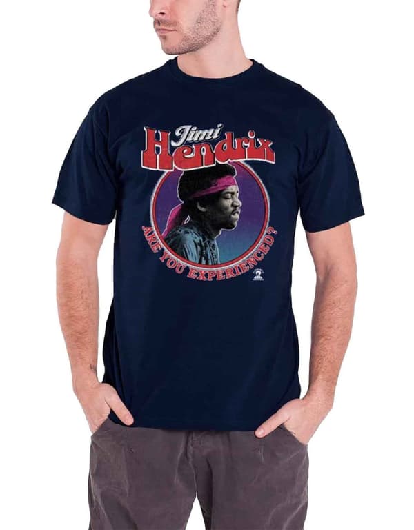 Jimi Hendrix T Shirt Are You Experienced Logo Official Mens Navy Blue