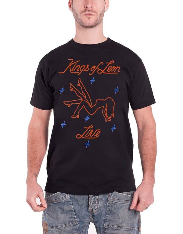 Kings Of Leon T Shirt Stripper band Logo Official Mens Black Black L