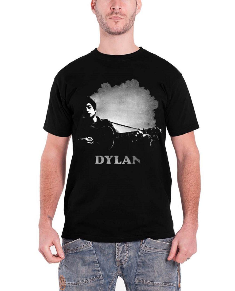 Bob Dylan T Shirt Guitar Contrast Distressed Band Logo Official Mens Black