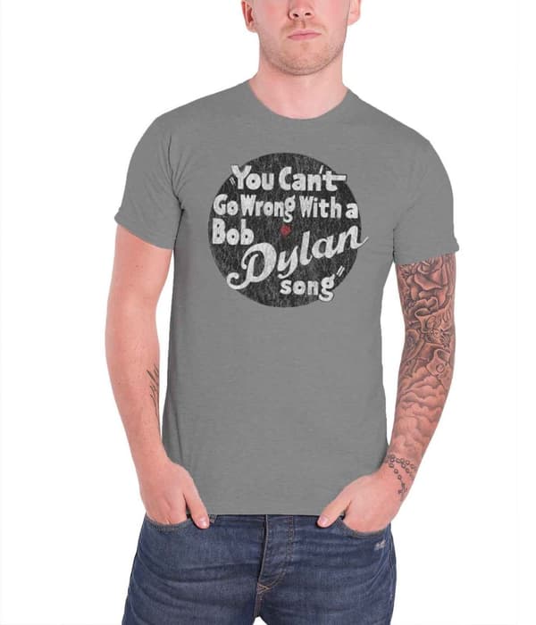 Bob Dylan T Shirt You Cant Go Wrong With a Bob Dylan Song Official Mens Grey