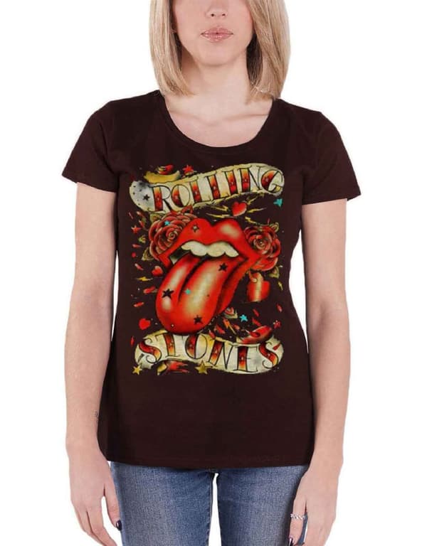 The Rolling Stones T Shirt Tongue and Stars Band Logo Official Womens Skinny Fit 8