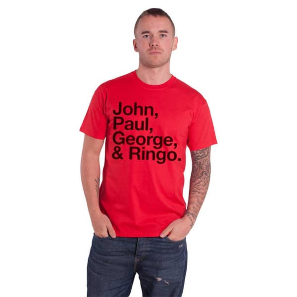 The Beatles John Paul George and Ringo logo Official Mens T Shirt Red S