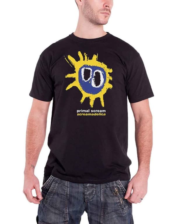 Primal Scream T Shirt Screamadelica Album Cover Band Logo Official Mens Black