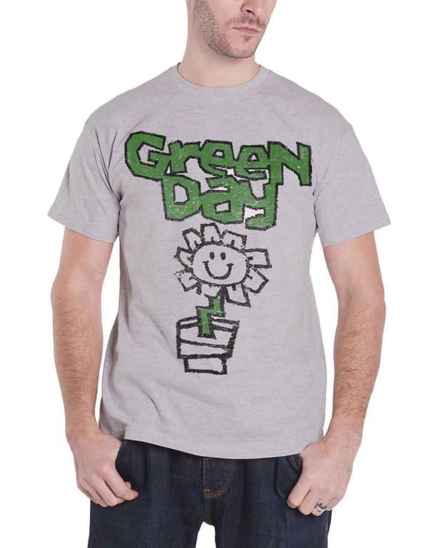 Green Day T Shirt  Vintage Flower Pot Kerplunk band logo Mens Grey
