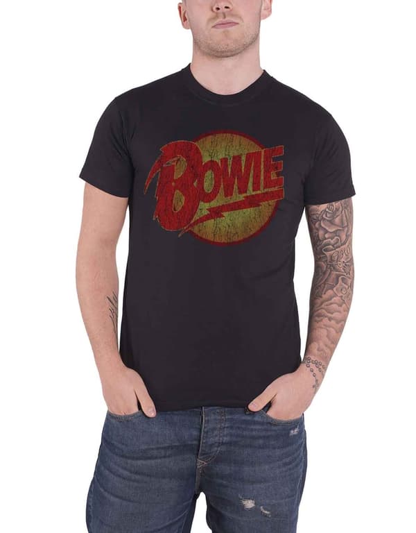 David Bowie T Shirt Diamond Dogs Vintage Distressed Logo Official Mens Black