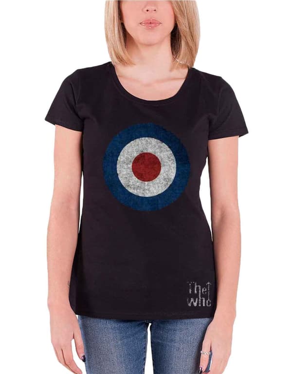 The Who T Shirt Distressed Target band Logo Official Womens skinny Fit Black S