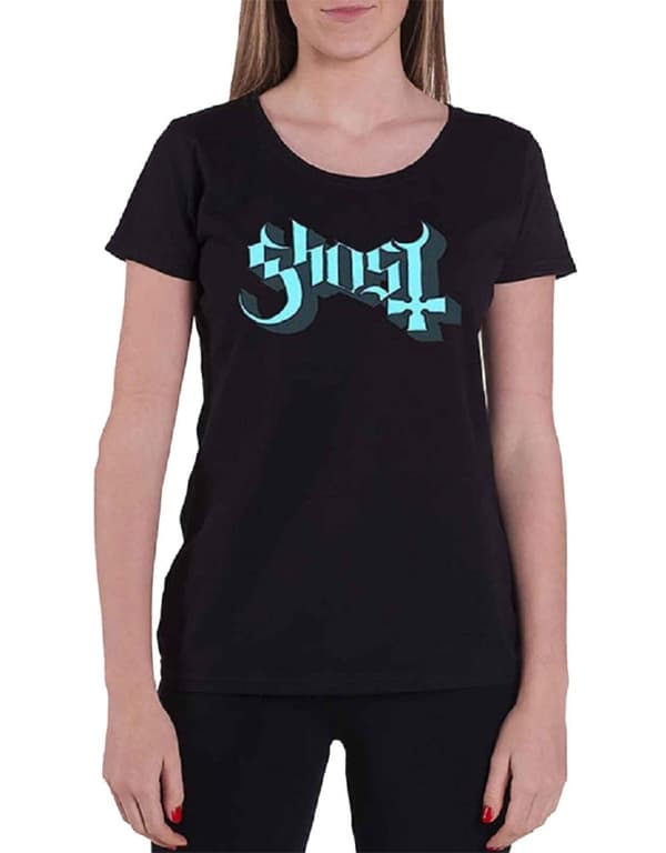 Ghost Blue Keyline Logo Official Womens Skinny Fit  T Shirt