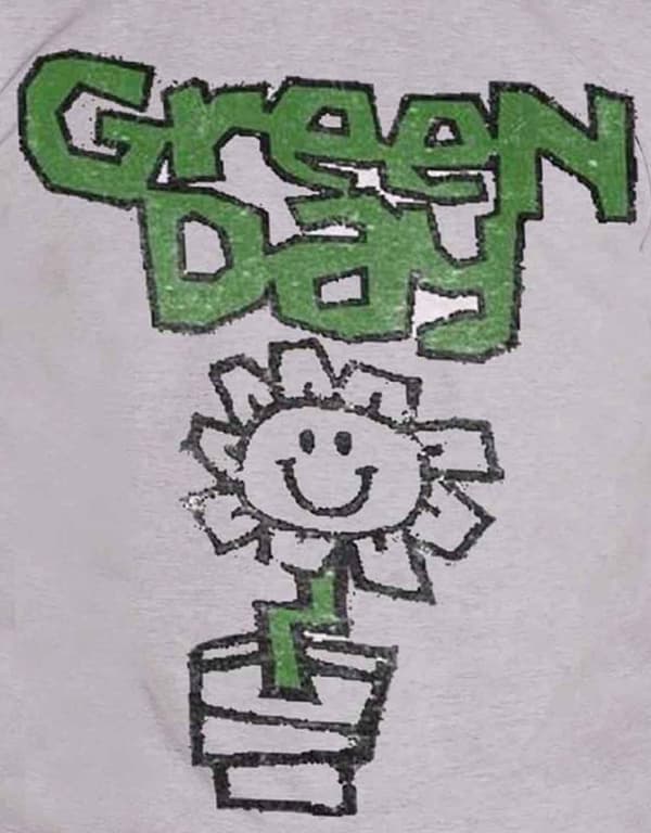 Green Day T Shirt  Vintage Flower Pot Kerplunk band logo Mens Grey