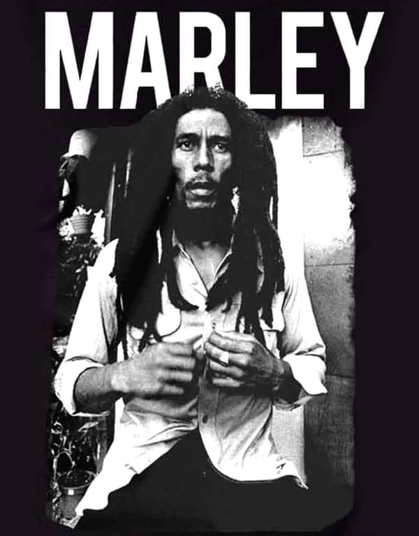 Bob Marley T Shirt Black and White Rasta Photo Band Logo Official Mens Black