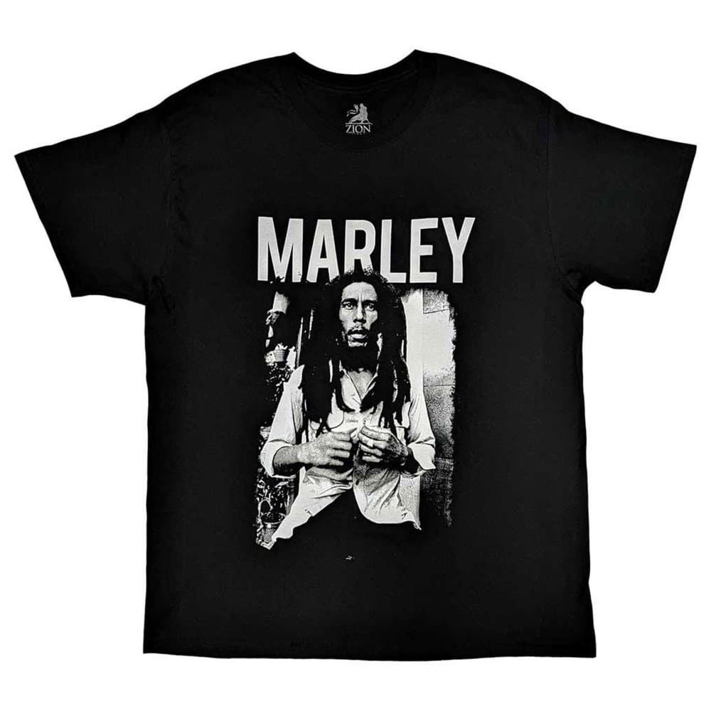 Bob Marley T Shirt Black and White Rasta Photo Band Logo Official Mens Black