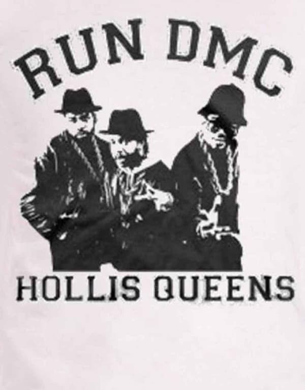 Run DMC T Shirt White Hollis Queens Pose band logo Official Mens