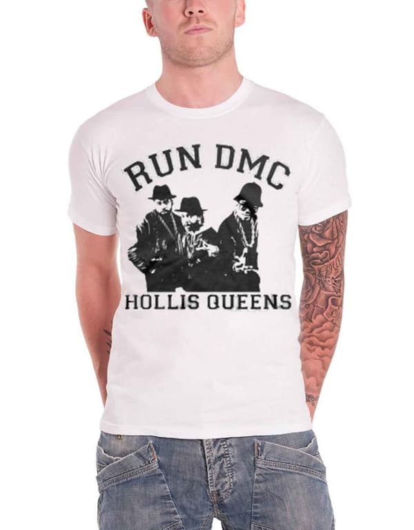 Run DMC T Shirt White Hollis Queens Pose band logo Official Mens White M