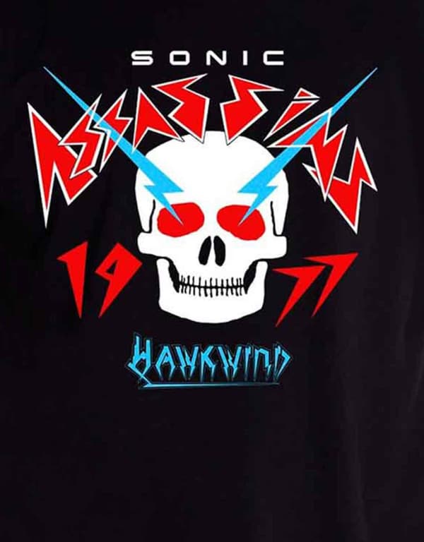 Hawkwind Mens T Shirt Black Sonic Assassins 1977 band logo Official S