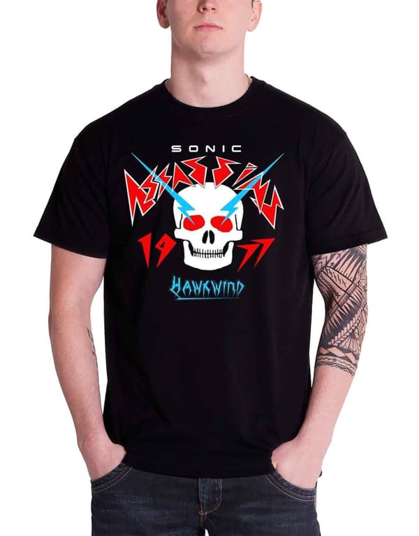 Hawkwind Mens T Shirt Black Sonic Assassins 1977 band logo Official S