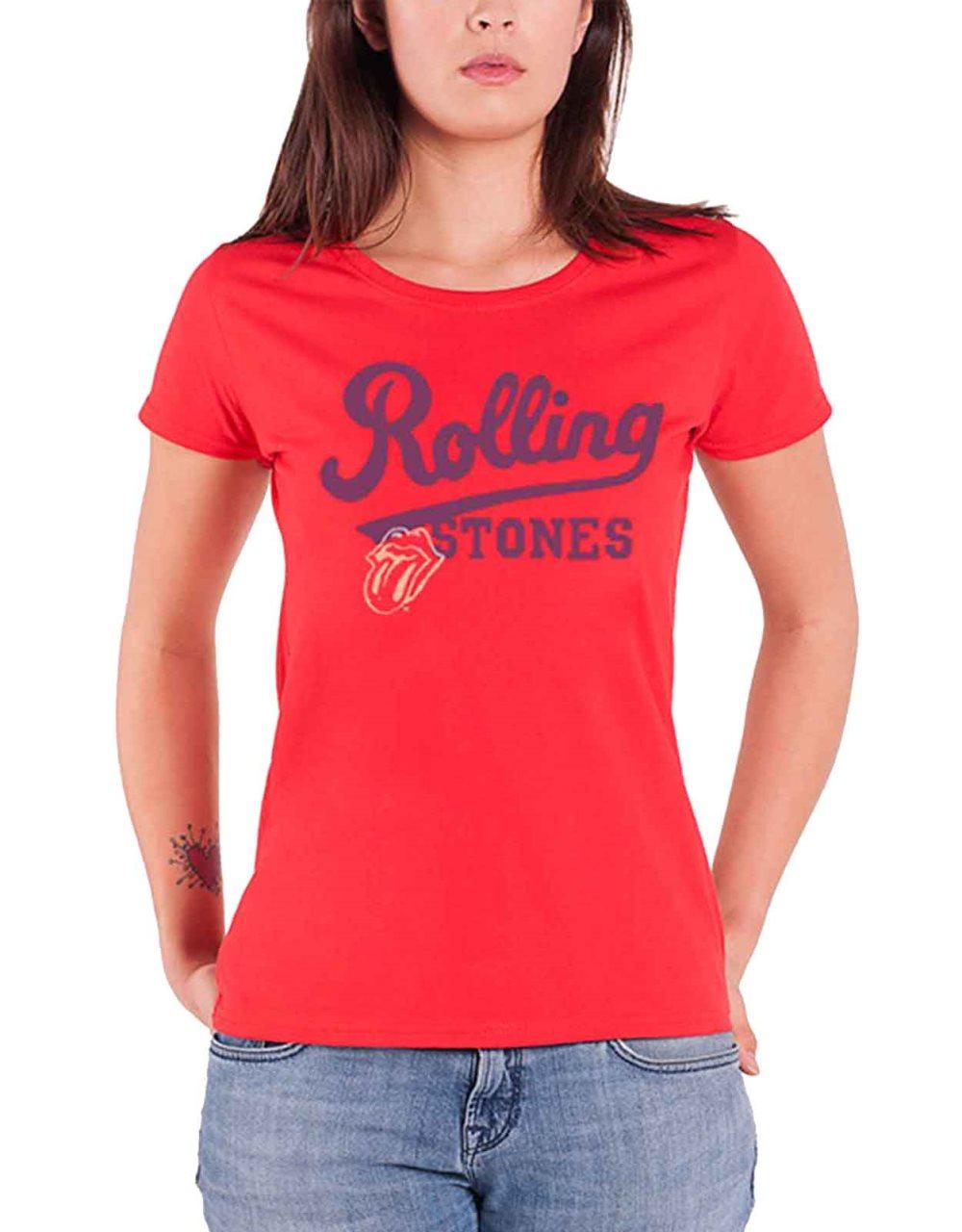 The Rolling Stones T Shirt Tongue Band Logo Official Womens Red Skinny Fit