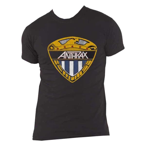 Anthrax T Shirt Eagle Shield Stars distressed Band logo Official Mens Black