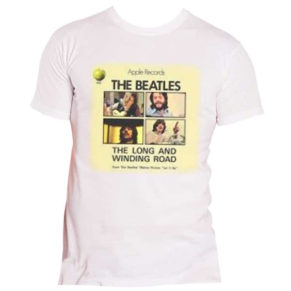The Beatles Mens T Shirt White Long & Winding Road Apple Records band Official