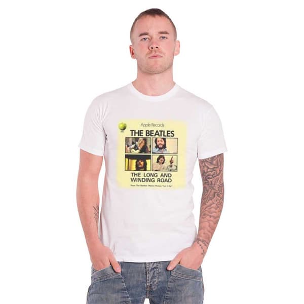 The Beatles Mens T Shirt White Long & Winding Road Apple Records band Official