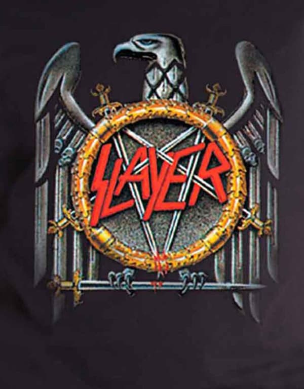 Slayer T Shirt band logo silver Eagle Crossed Swords Black Mens Official