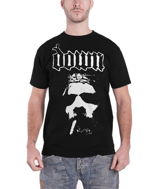 Down T Shirt Smoking Jesus Face band logo official Mens Black