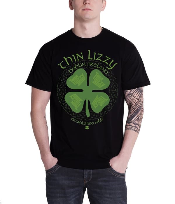 Thin Lizzy T Shirt Four Leaf Clover Band Logo Official Mens Black T Shirt Black XL