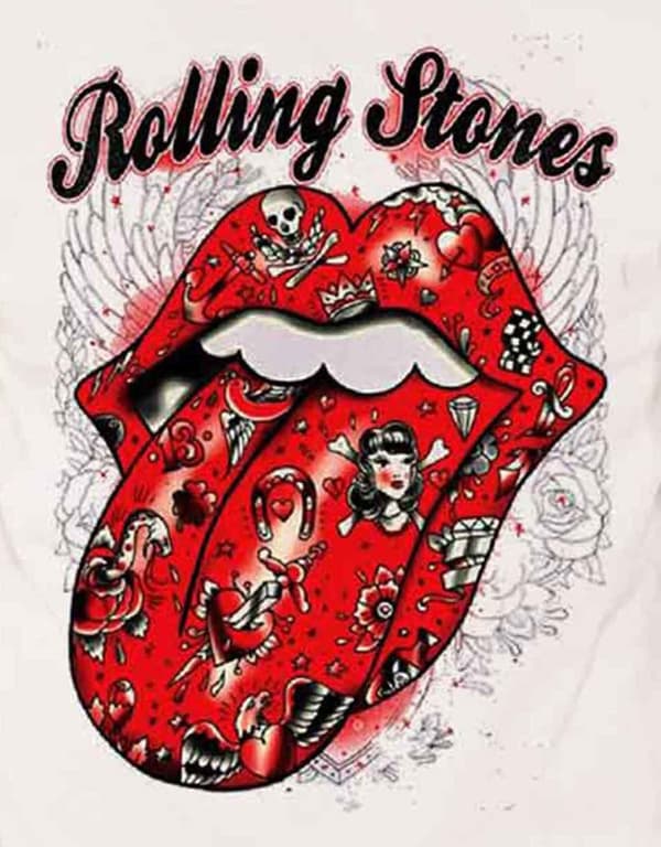 The Rolling Stones T Shirt Tattoo Flash Tongue Band Logo Official Mens White