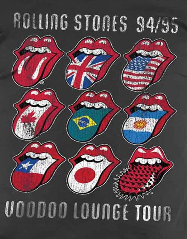 The Rolling Stones T Shirt Voodoo Lounge Tour Tongue Logo Official Mens Grey S