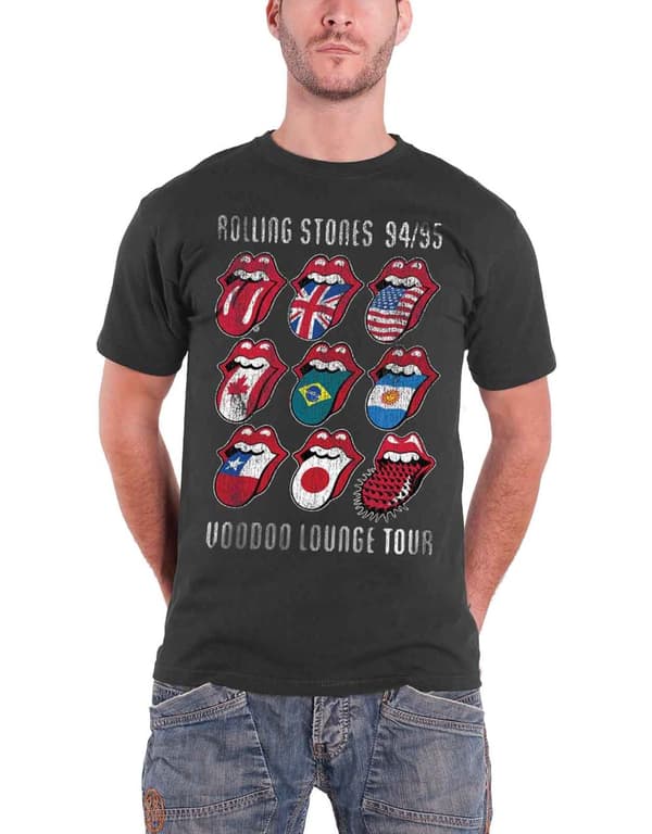 The Rolling Stones T Shirt Voodoo Lounge Tour Tongue Logo Official Mens Grey S