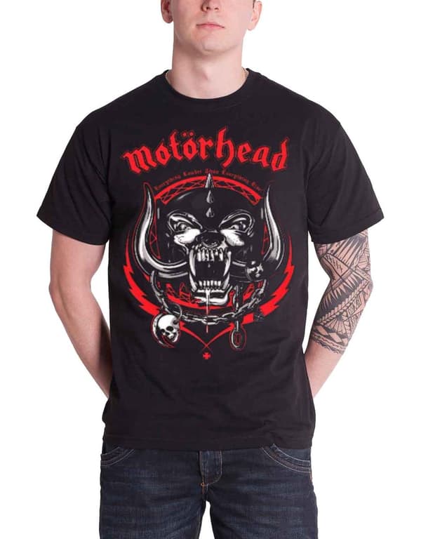 Motorhead T Shirt Lightning Red Wreath Warpig Band Logo Official Mens Black