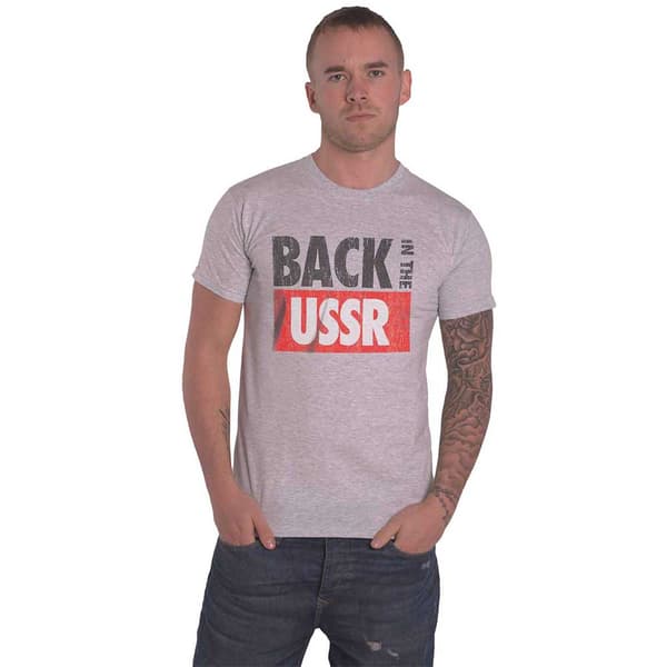 The Beatles T Shirt Back In The USSR Official Mens Grey Grey S