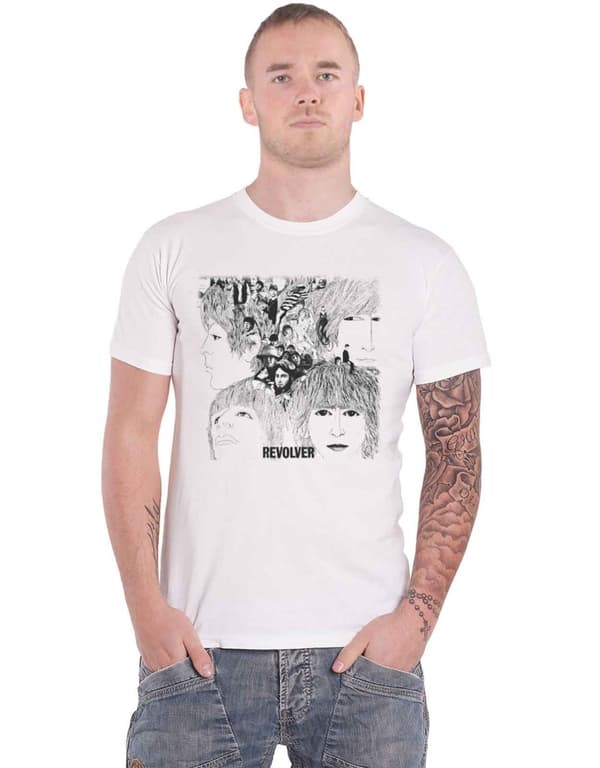 The Beatles T Shirt Revolver Album Cover Band Logo Official Mens White White XXXL