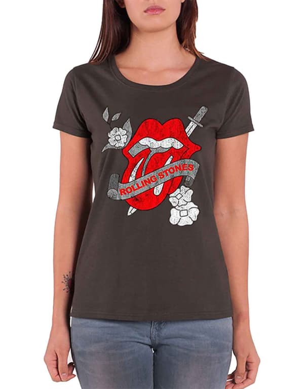 The Rolling Stones T Shirt Vintage Tattoo You Official Womens Grey Skinny Fit Grey M