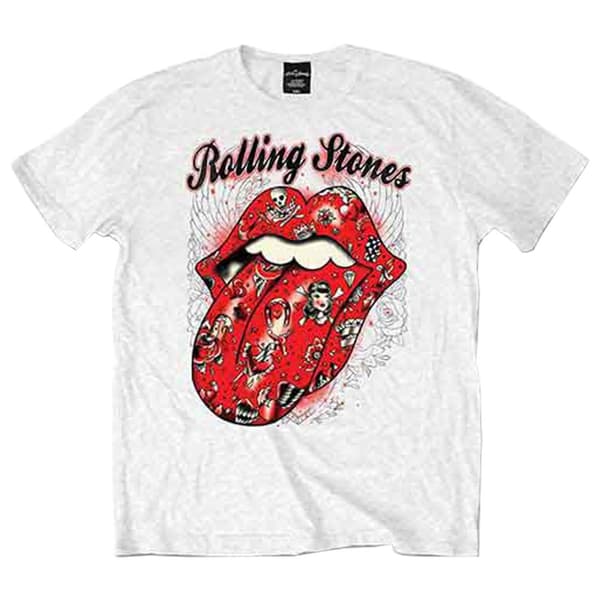 The Rolling Stones T Shirt Tattoo Flash Tongue Band Logo Official Mens White