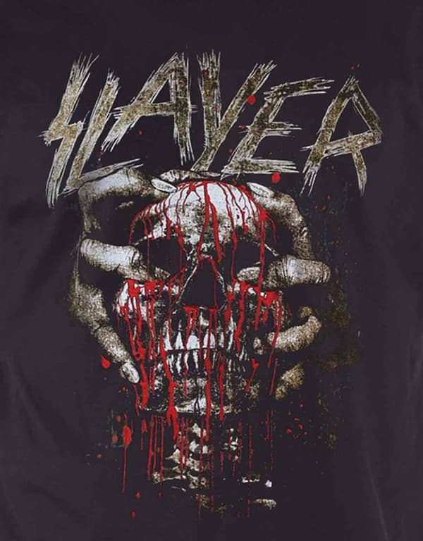 Slayer T Shirt Skull Clench Bloody Torment band Logo Official Mens Black