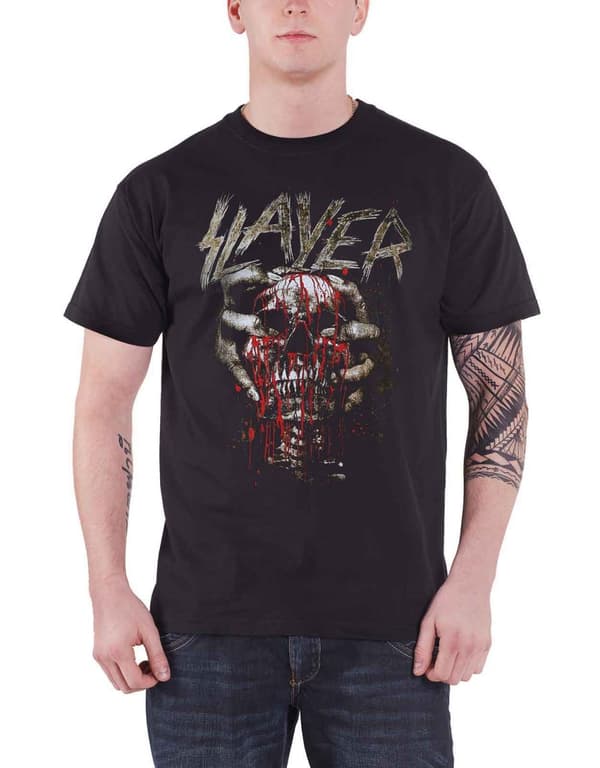 Slayer T Shirt Skull Clench Bloody Torment band Logo Official Mens Black Black M
