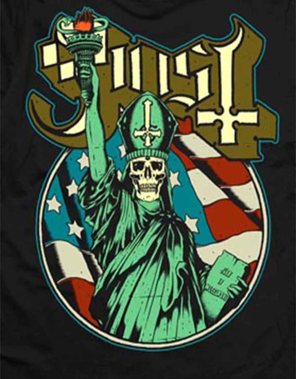 Ghost T Shirt Statue of Liberty Skulled Papa Band Logo Official Mens Black