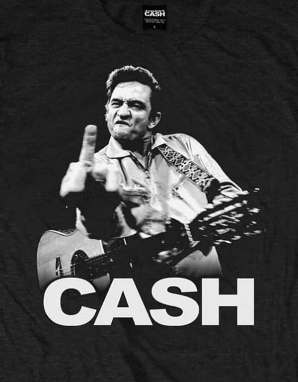 Johnny Cash T Shirt Contrast Middle Finger Official Mens Black