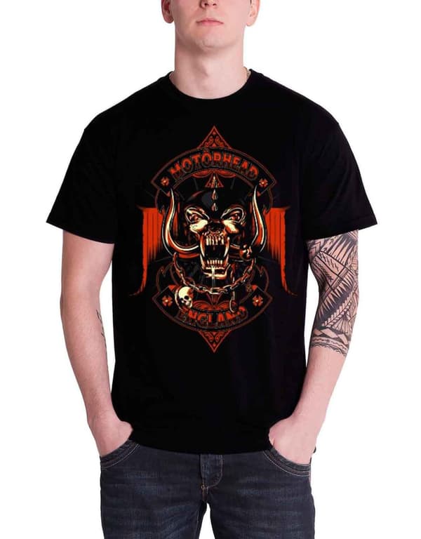 Motorhead T Shirt Orange Ace of Spades Warpig Band Logo Official Mens Black