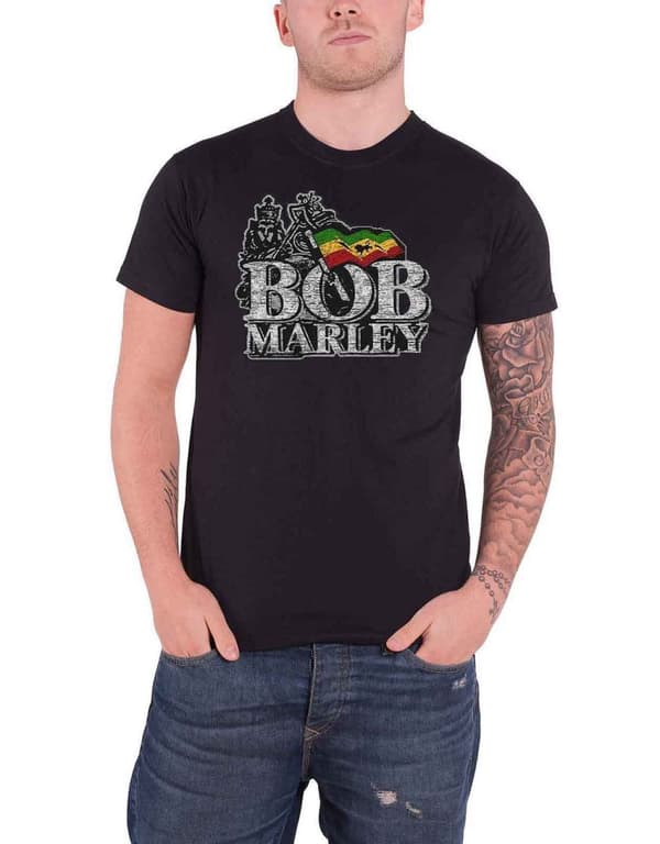Bob Marley T Shirt Distressed Jamaica Zion Lion Logo Official Mens Black