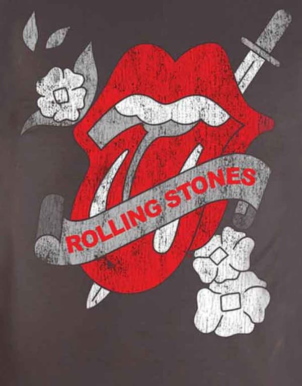 The Rolling Stones T Shirt Vintage Tattoo Tongue Band Logo Official Mens Grey