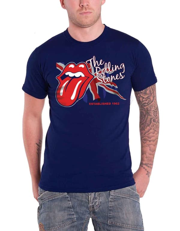 The Rolling Stones T Shirt Lick the Flag Classic Tongue Logo Official Mens Blue
